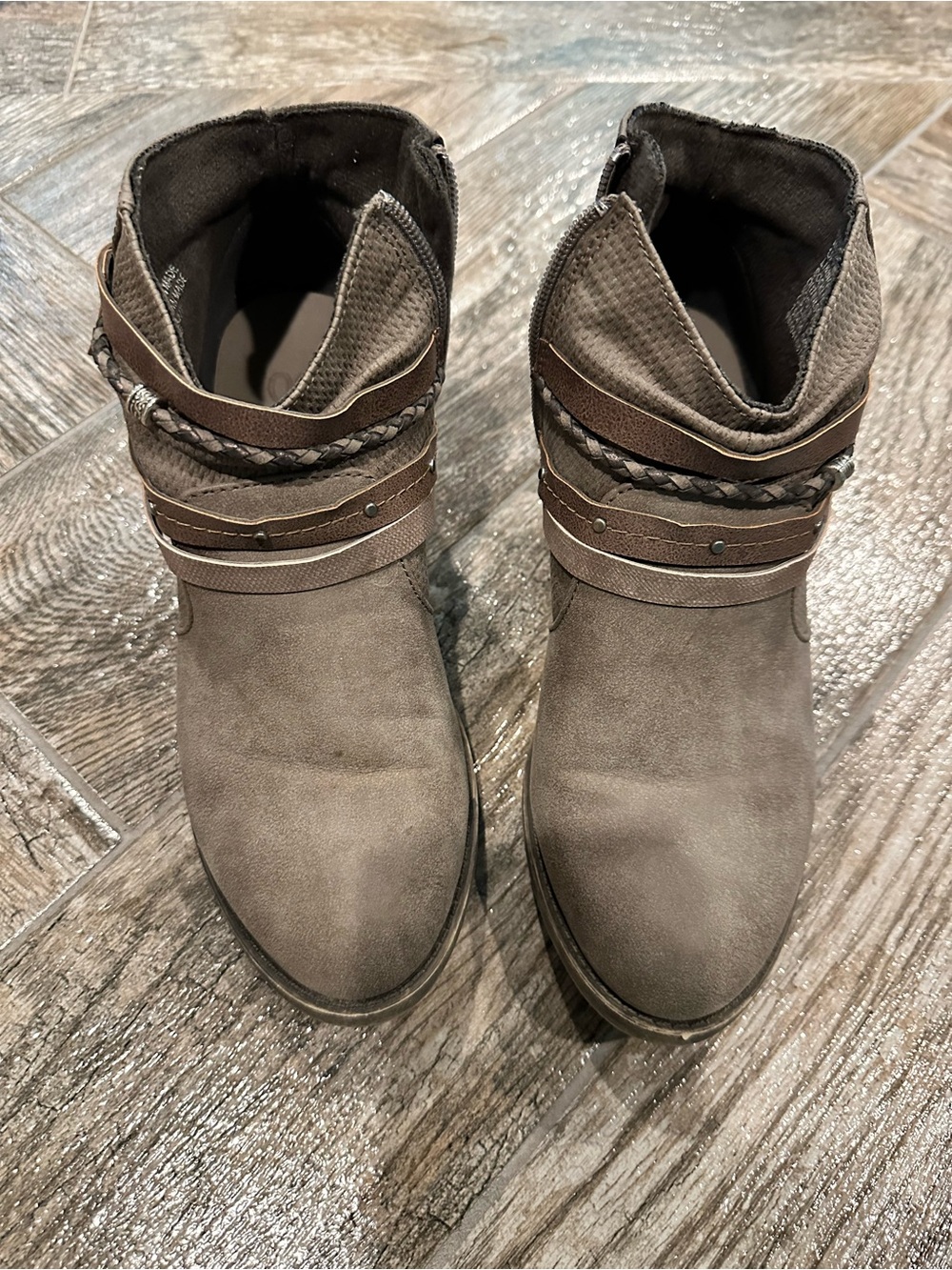 Brown Braided Strap Ankle Boots